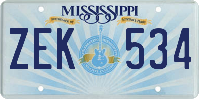 MS license plate ZEK534