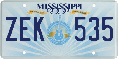 MS license plate ZEK535