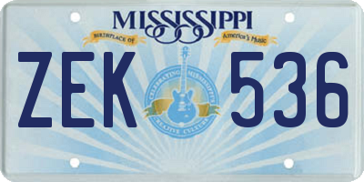 MS license plate ZEK536