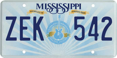MS license plate ZEK542