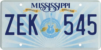 MS license plate ZEK545