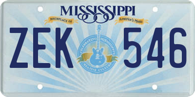MS license plate ZEK546