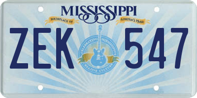 MS license plate ZEK547