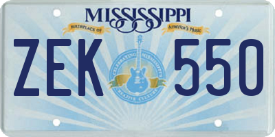 MS license plate ZEK550
