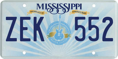 MS license plate ZEK552