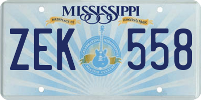 MS license plate ZEK558