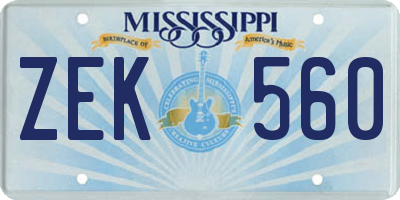 MS license plate ZEK560