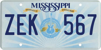 MS license plate ZEK567