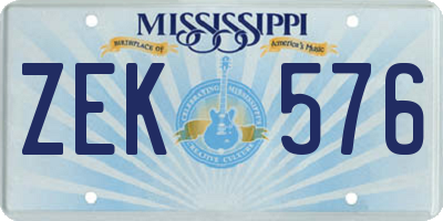 MS license plate ZEK576