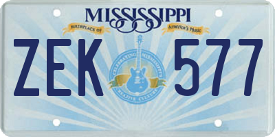 MS license plate ZEK577