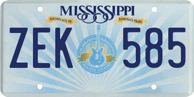 MS license plate ZEK585