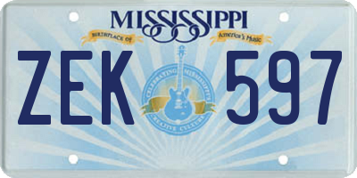 MS license plate ZEK597