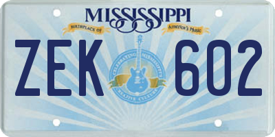 MS license plate ZEK602