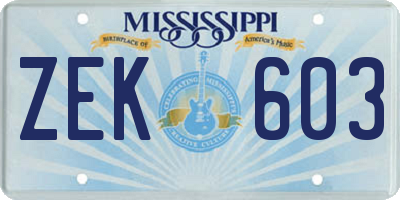 MS license plate ZEK603