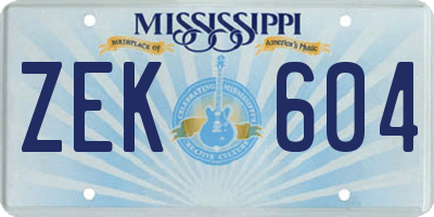 MS license plate ZEK604