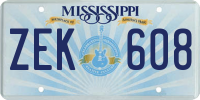 MS license plate ZEK608