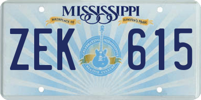 MS license plate ZEK615