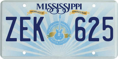 MS license plate ZEK625