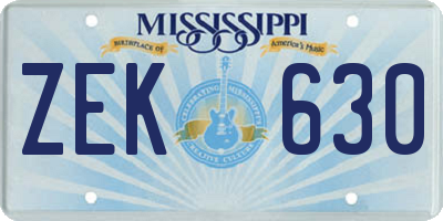 MS license plate ZEK630