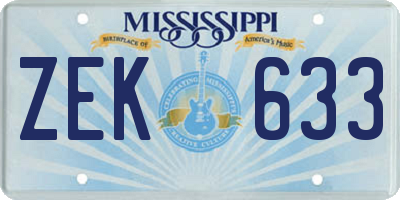 MS license plate ZEK633