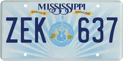 MS license plate ZEK637