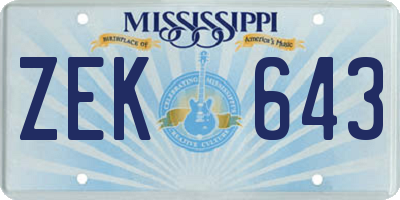 MS license plate ZEK643