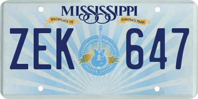 MS license plate ZEK647