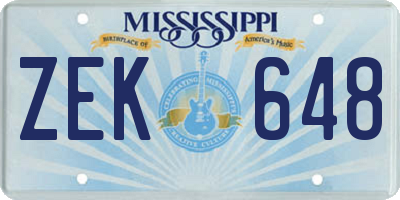 MS license plate ZEK648