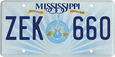 MS license plate ZEK660