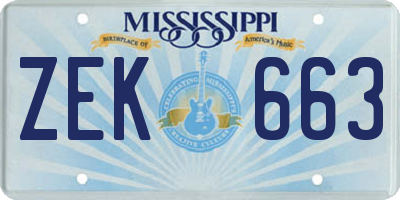 MS license plate ZEK663