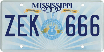 MS license plate ZEK666