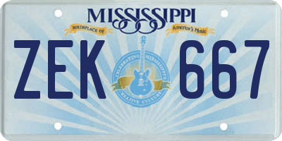 MS license plate ZEK667