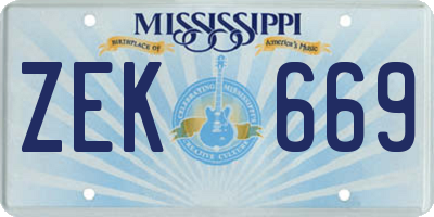 MS license plate ZEK669