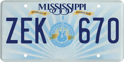 MS license plate ZEK670