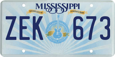 MS license plate ZEK673