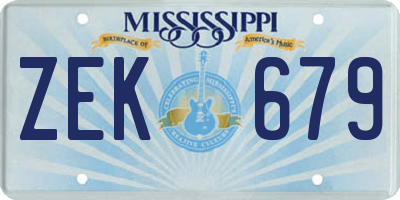 MS license plate ZEK679