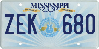 MS license plate ZEK680