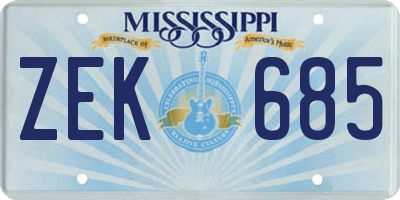 MS license plate ZEK685