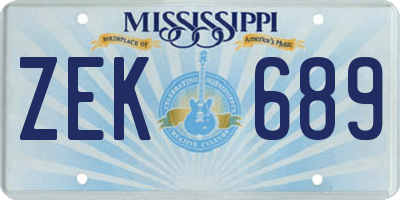MS license plate ZEK689
