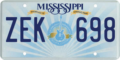 MS license plate ZEK698