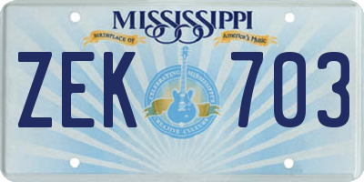 MS license plate ZEK703