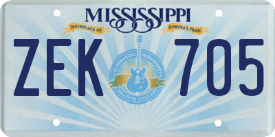 MS license plate ZEK705