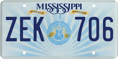MS license plate ZEK706