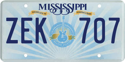 MS license plate ZEK707
