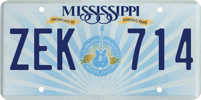 MS license plate ZEK714