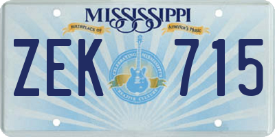 MS license plate ZEK715