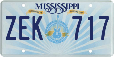MS license plate ZEK717