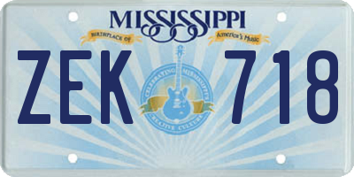 MS license plate ZEK718