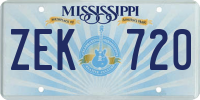 MS license plate ZEK720