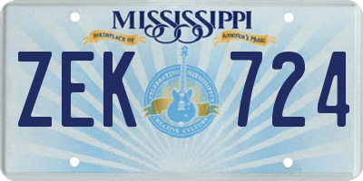 MS license plate ZEK724